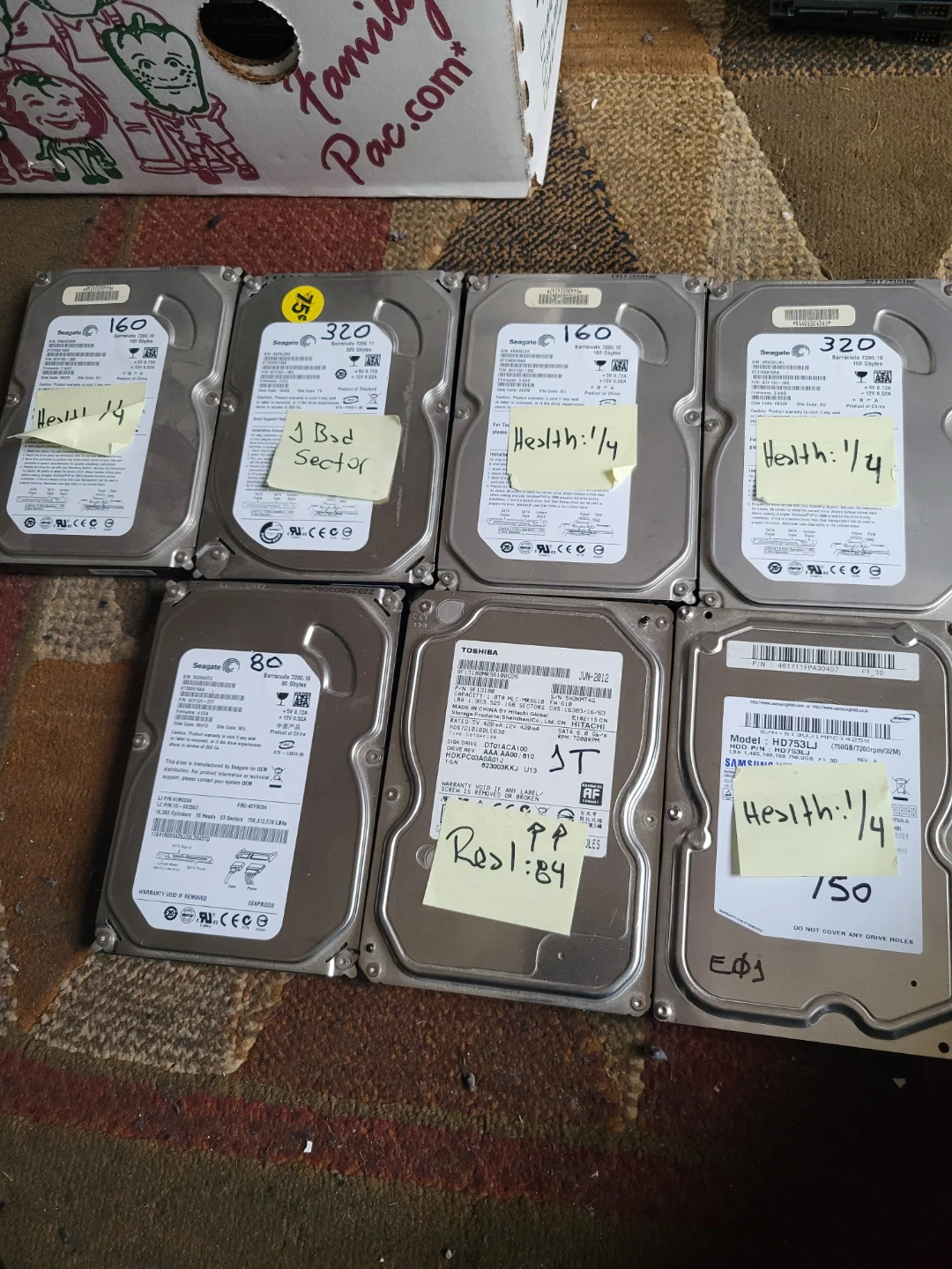 Lot of 7 Hard Drives - Seagate, Toshiba, Samsung