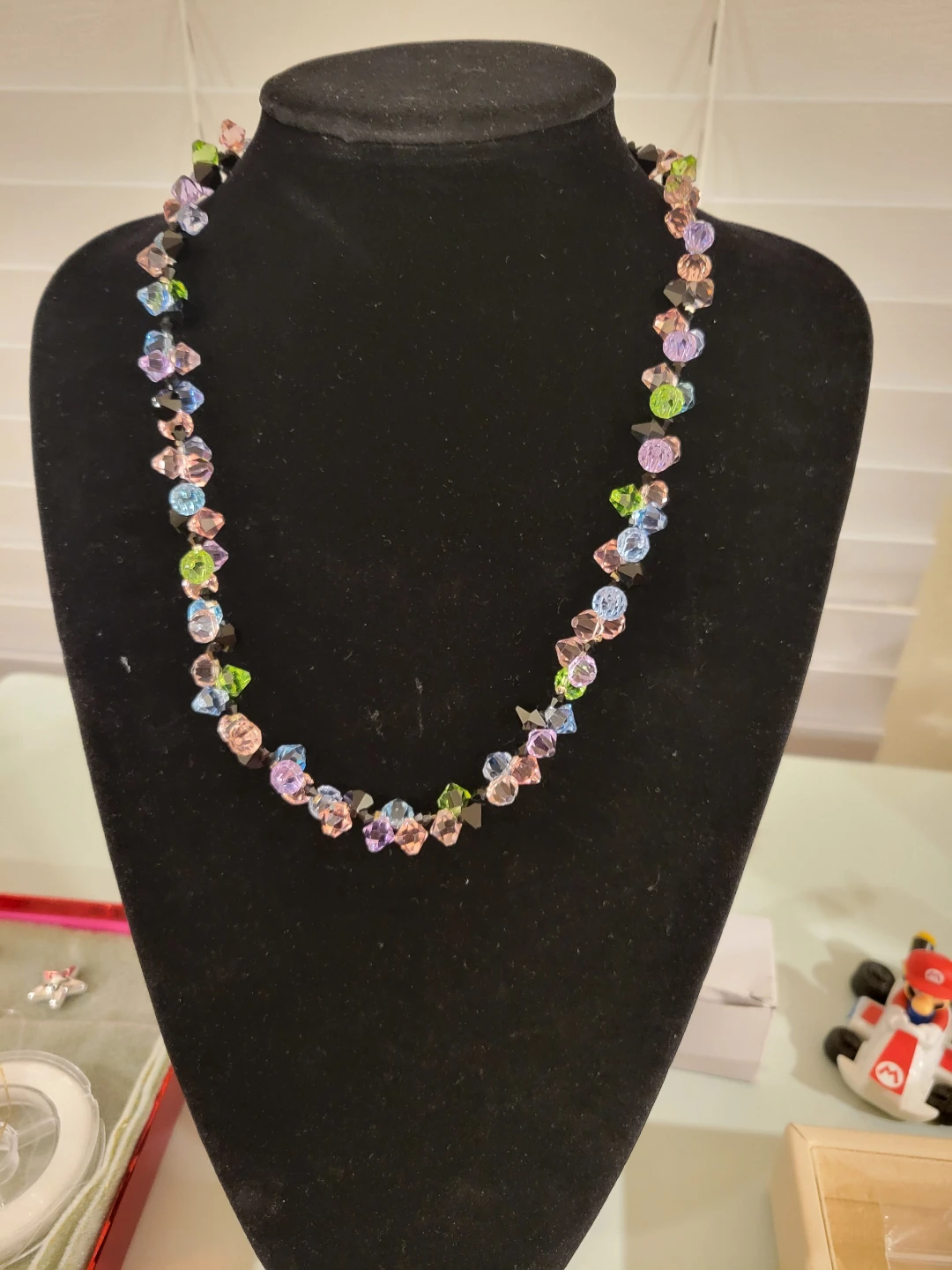 Beaded Necklace with Multi-Colored Crystals