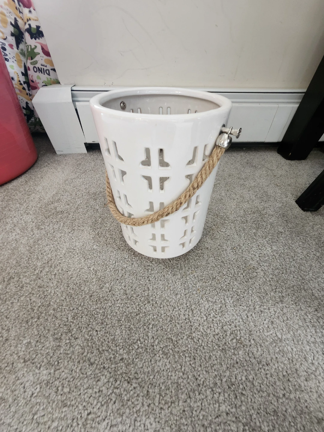 White Ceramic Lantern with Rope Handle - photo 2