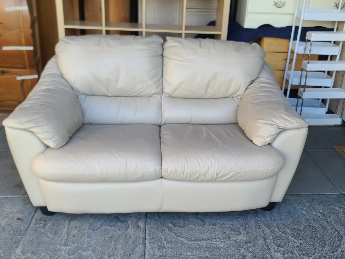 Cream Leather Sofa and Loveseat Set - photo 3