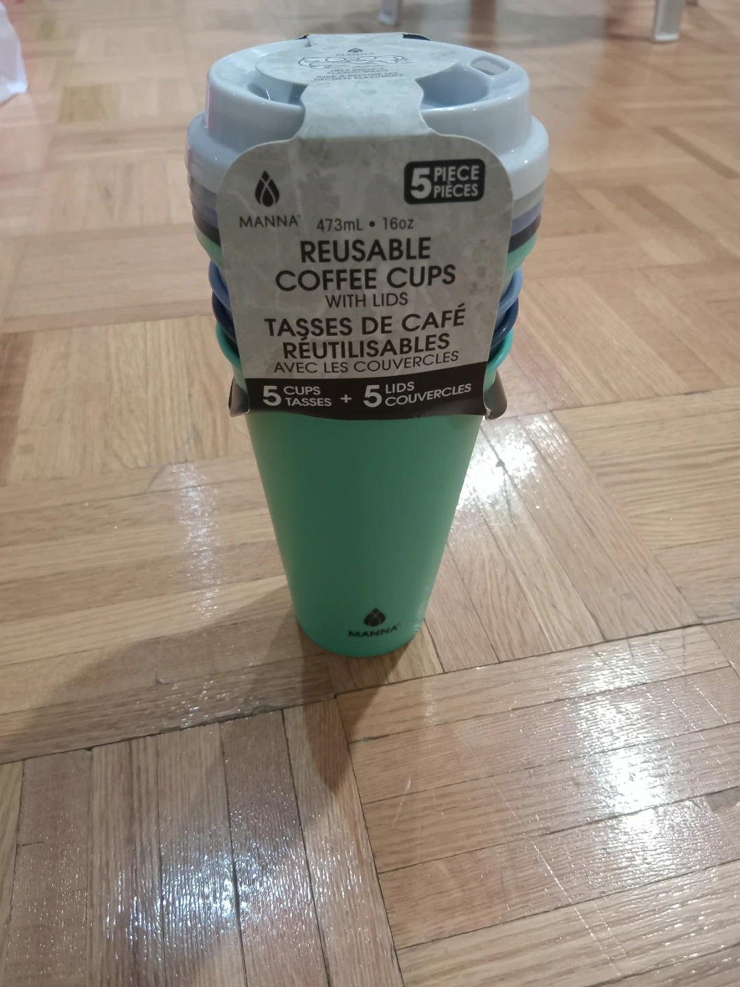 Manna 5-Piece Reusable Coffee Cups with Lids
