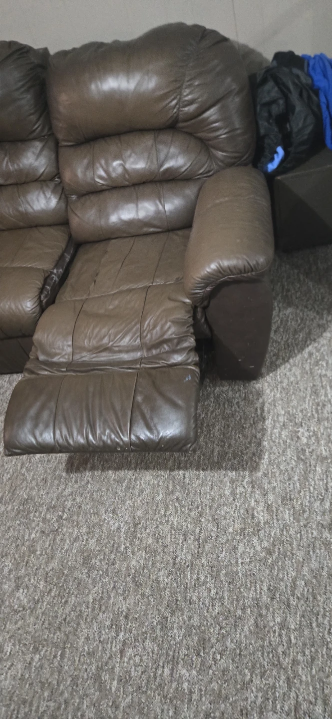 Brown Leather Loveseat Recliner with Console - photo 2