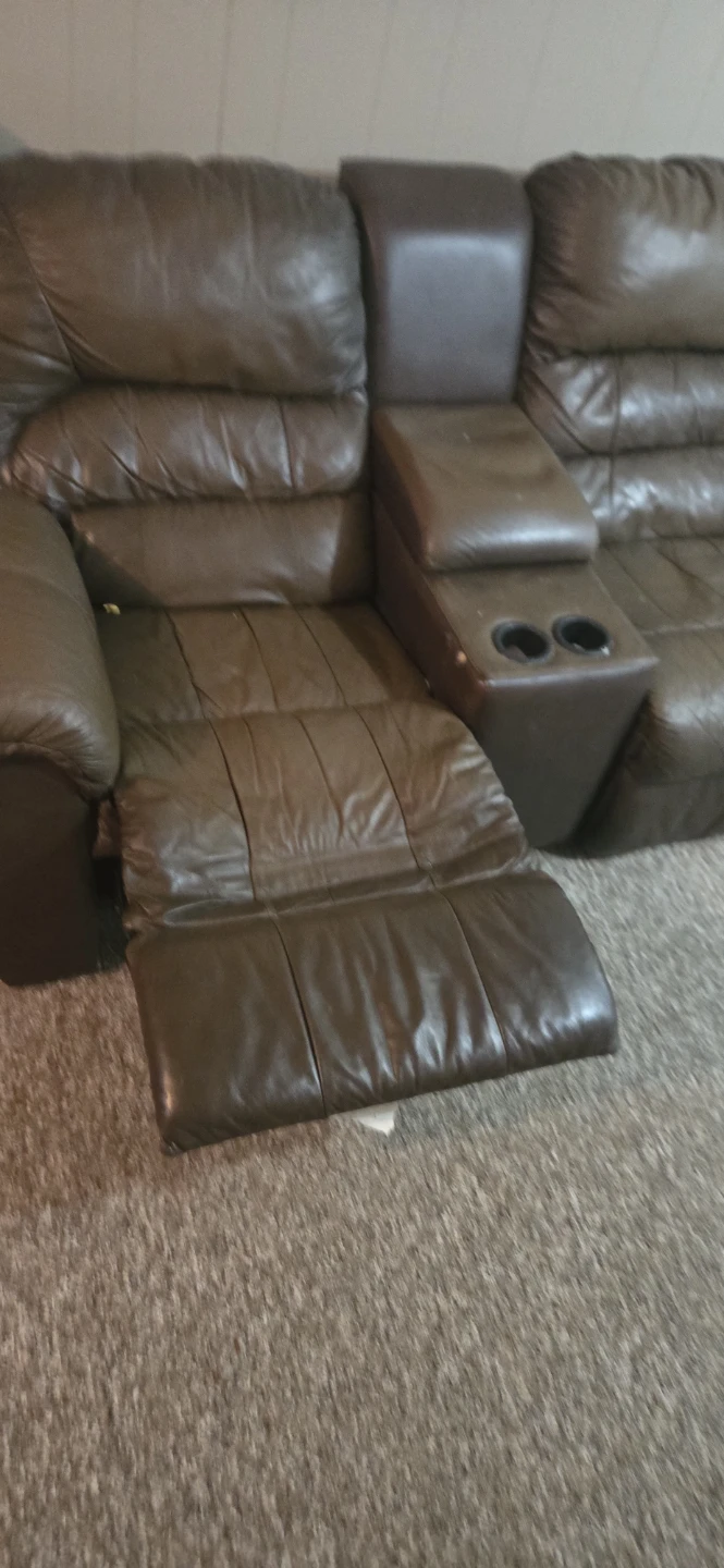 Brown Leather Loveseat Recliner with Console - photo 4