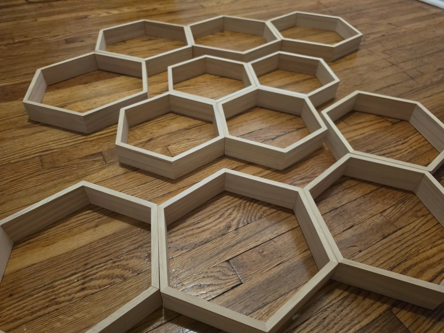 Set of 12 Hexagon (Honeycomb) Wood Shelves