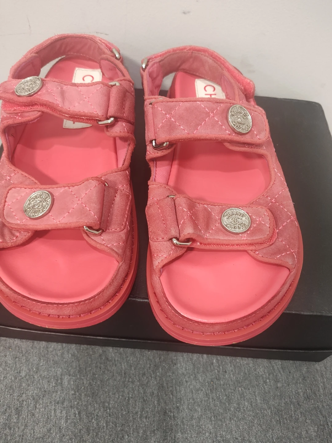 Chanel Pink Quilted Suede Sandals Size 36C