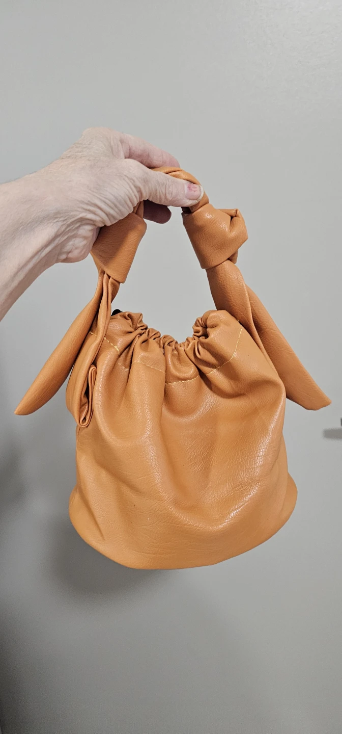 Orange Faux Leather Knot Handle Bucket BagHello. 🌱