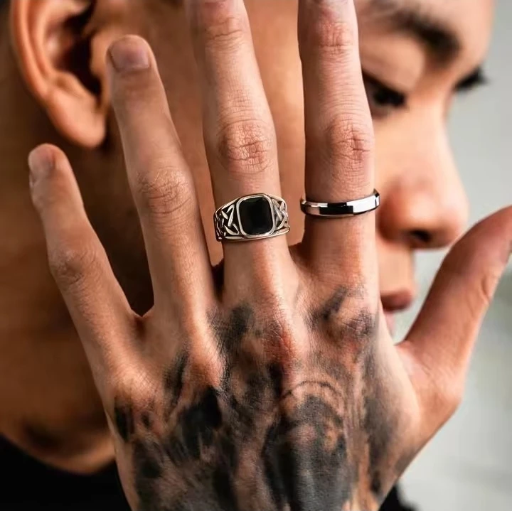 Men's Silver and Black Onyx Signet Ring - photo 2