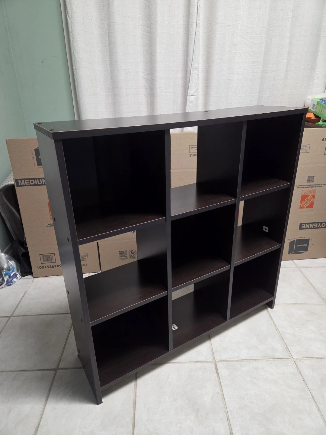 Dark Brown Wooden 9-Cube Storage Shelf