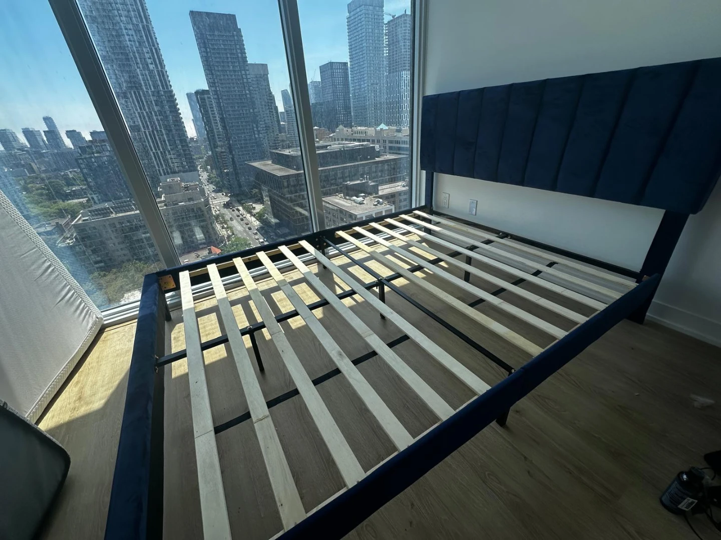 Blue Velvet Bed Frame with Padded Headboard - photo 2