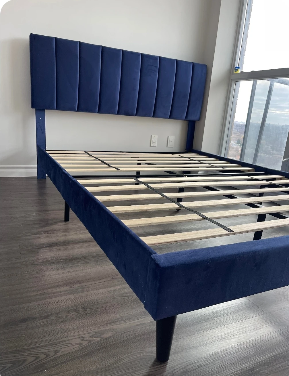 Blue Velvet Bed Frame with Padded Headboard - photo 3
