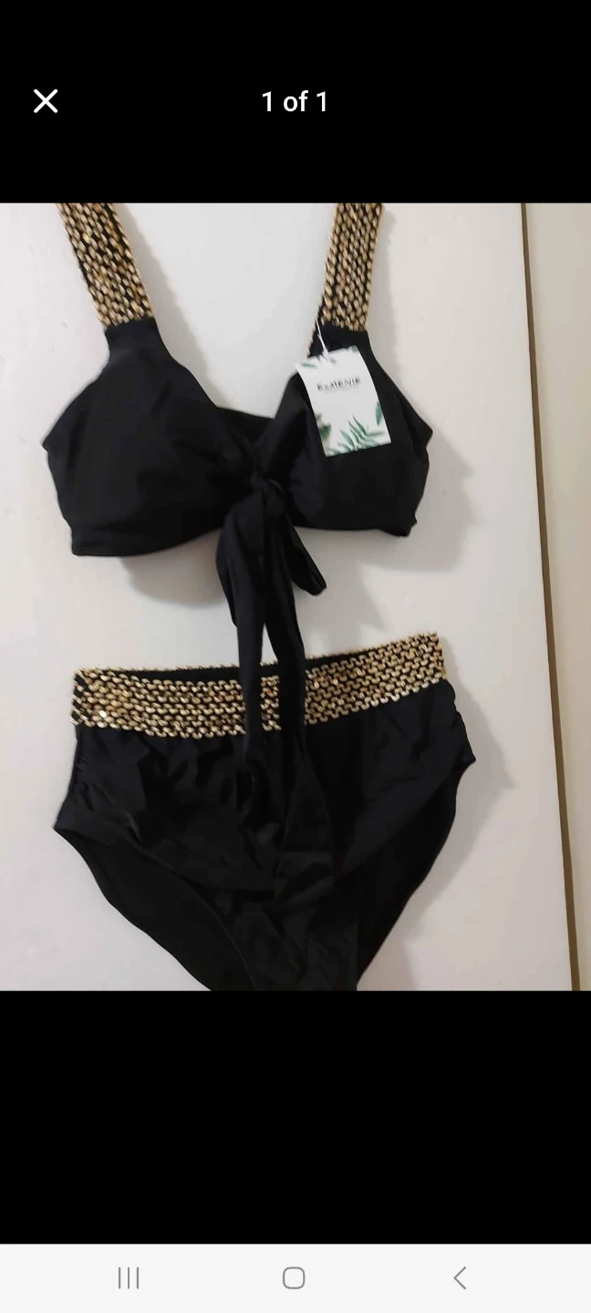 Kamenie Black Bikini with Gold Chain Detail - photo 2