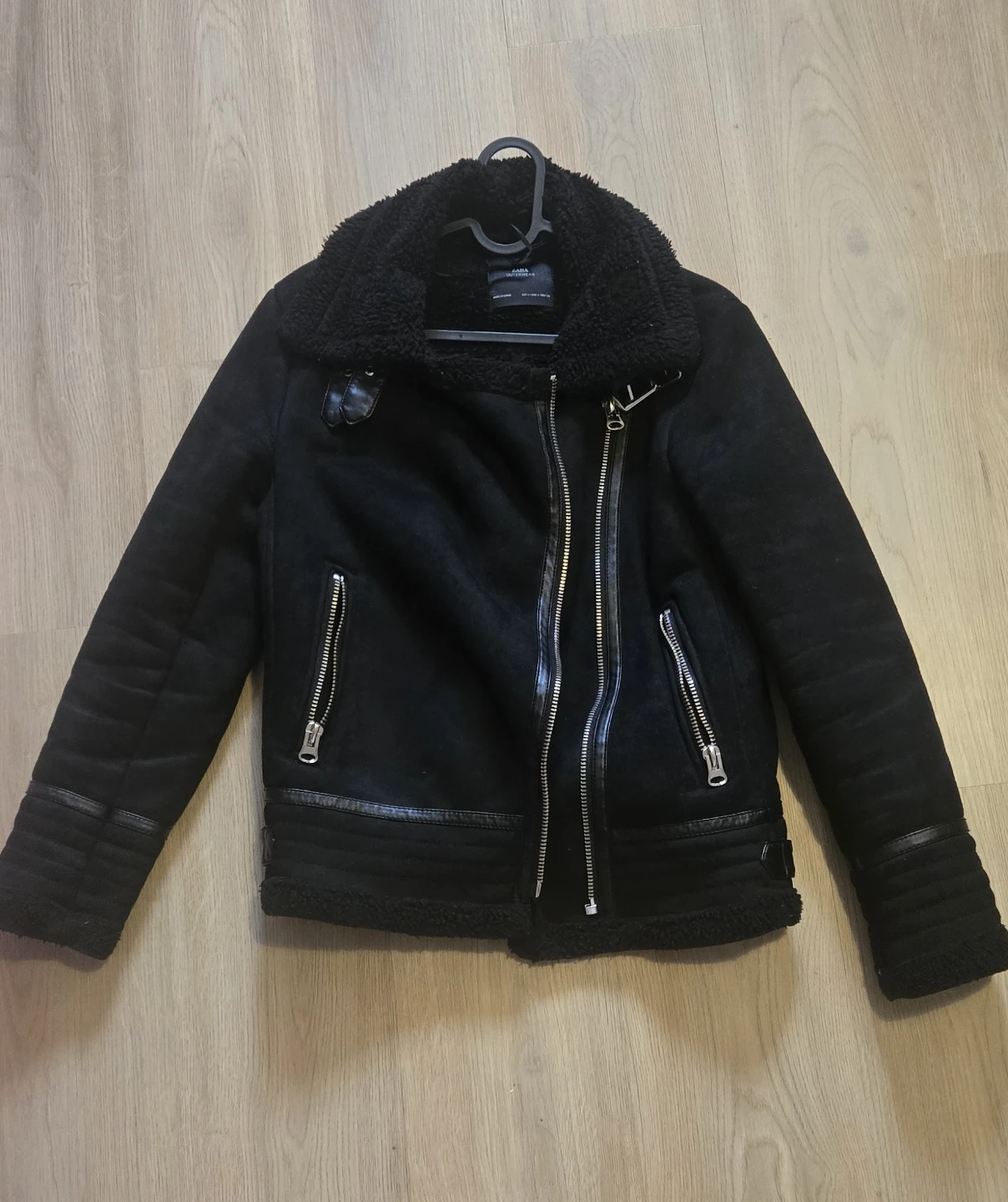 Black Faux Suede Sherpa Jacket