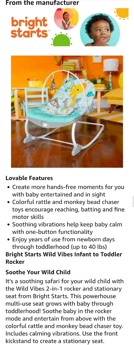 Bright Starts Wild Vibes Vibrating Infant to Toddler Rocker 🤩👶🎶 - photo 4