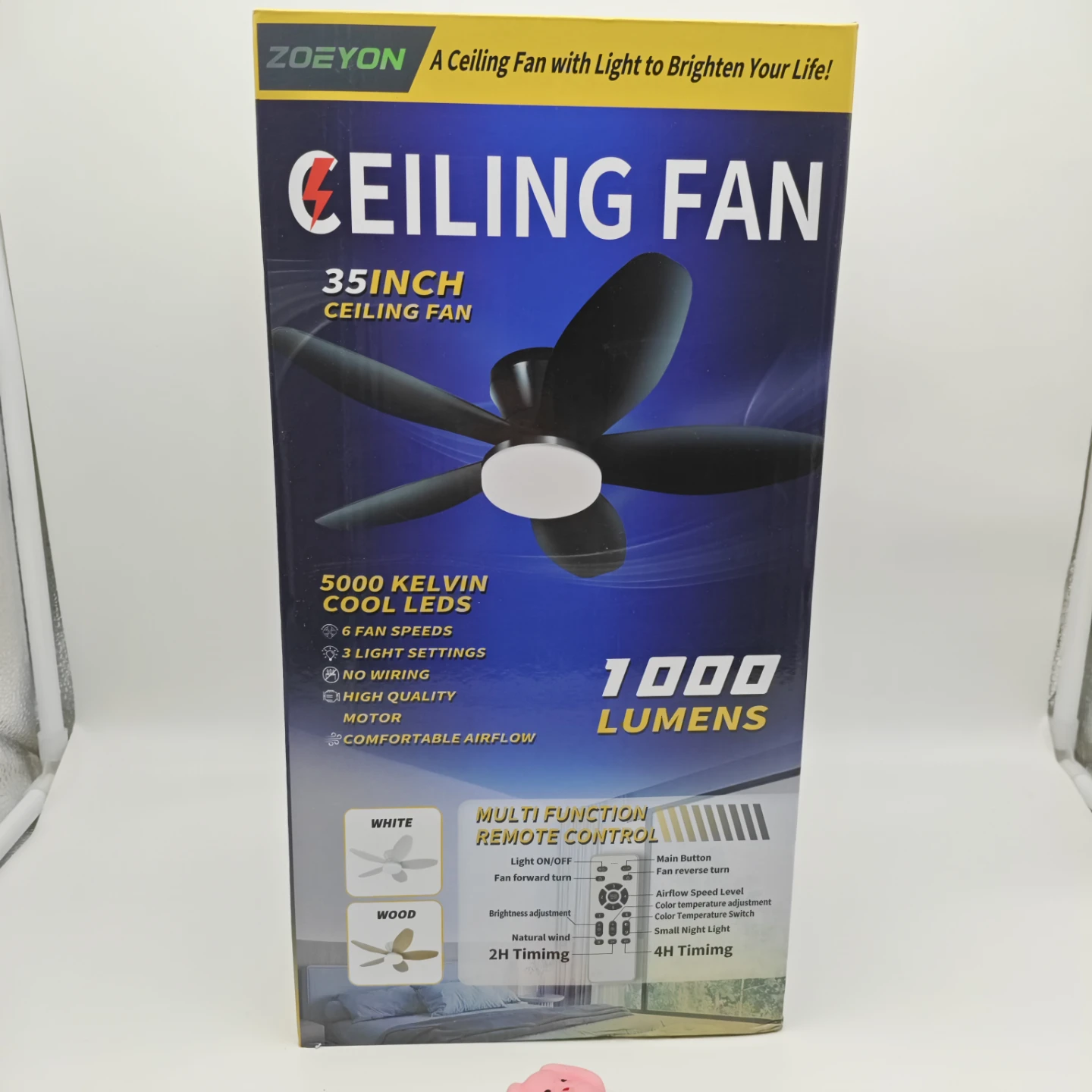 ZOEYON 35-inch Ceiling Fan with Light