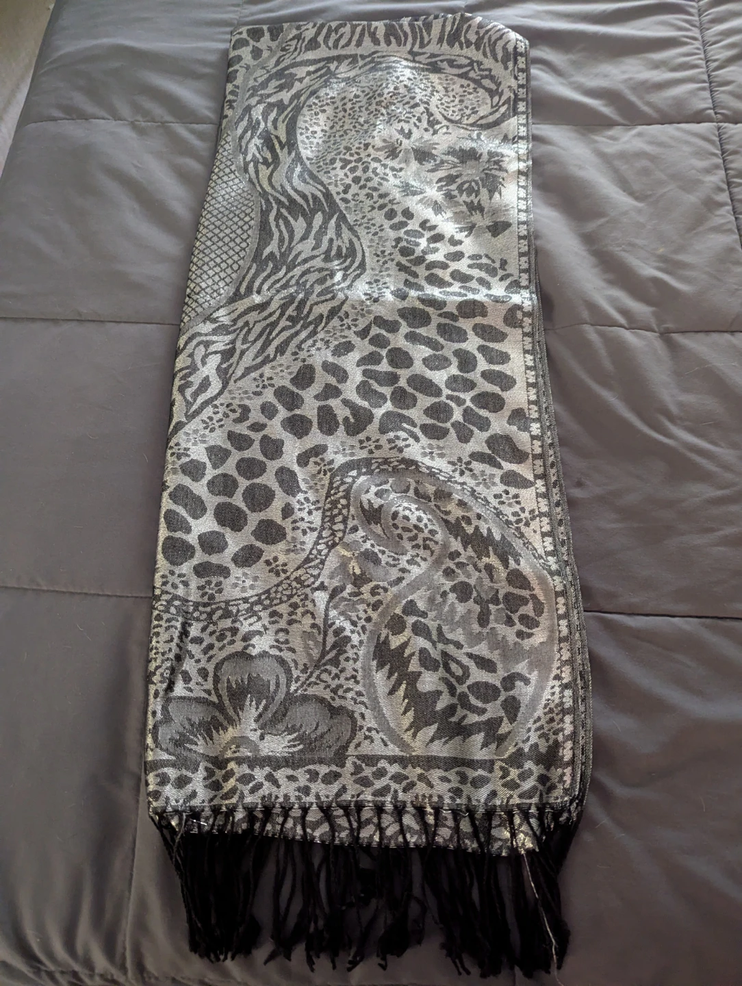 Silver Animal Print Scarf/Shawl