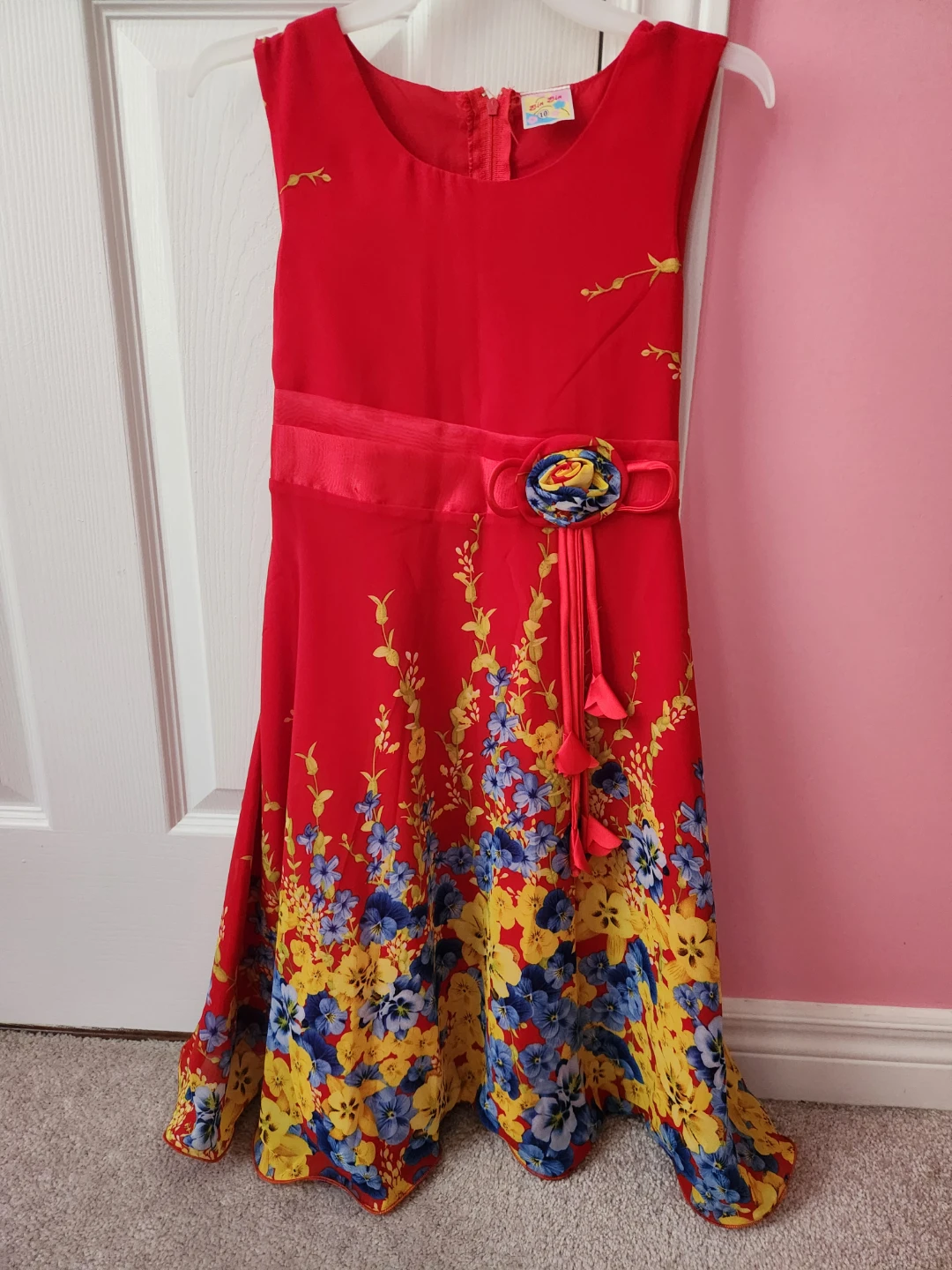 Girls Red Floral Dress Size 10