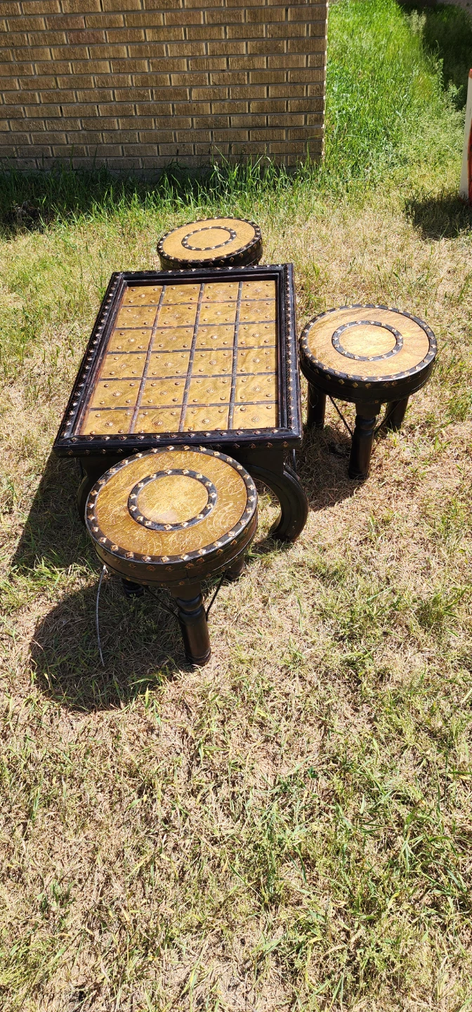 Indian Style Chess Table with 3 Stools