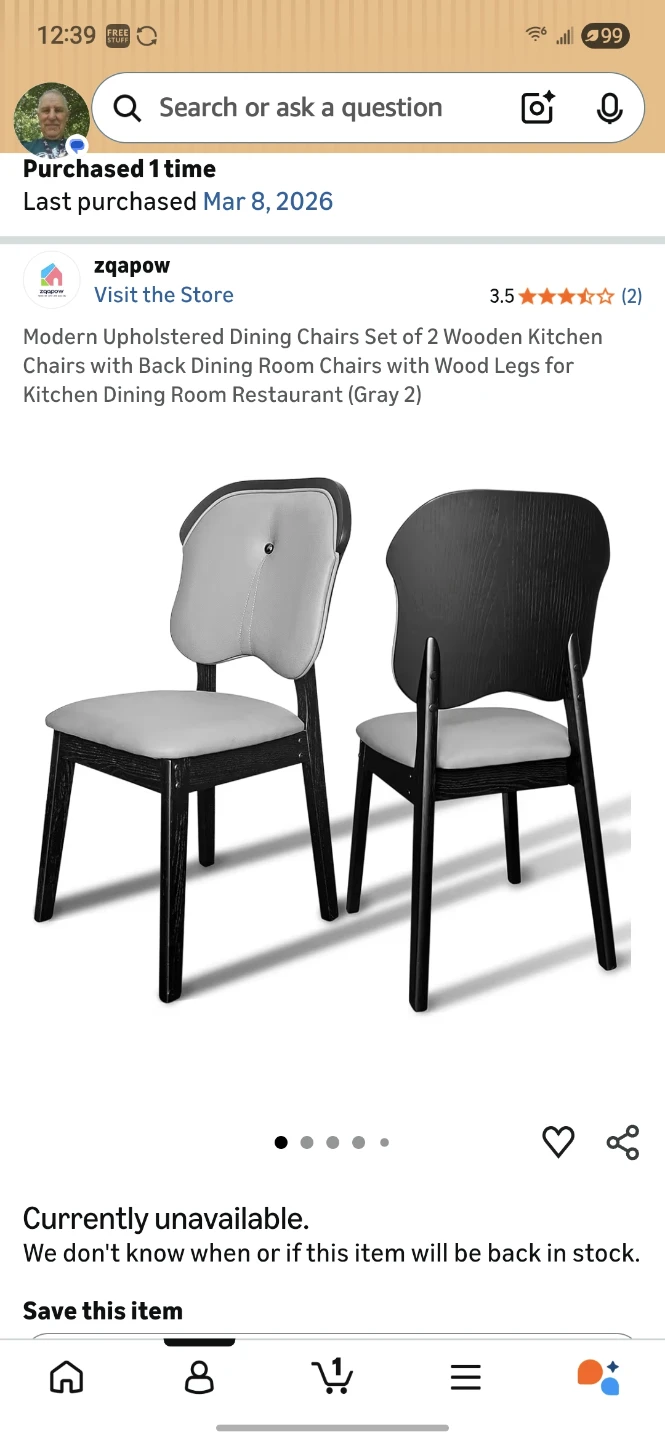 Set of 2 Upholstered Dining Chairs with Wood Legs - Gray