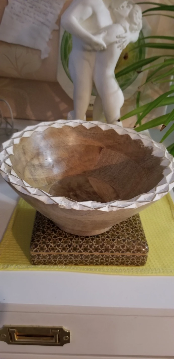 Decorative Wooden Bowl with White Trim