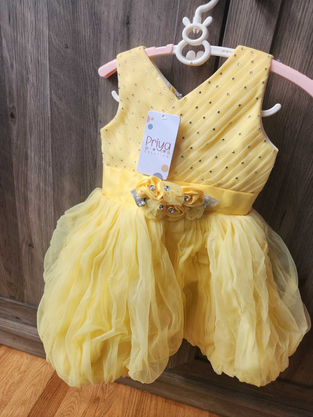 Priya Creations Yellow Tulle Flower Girl Dress
