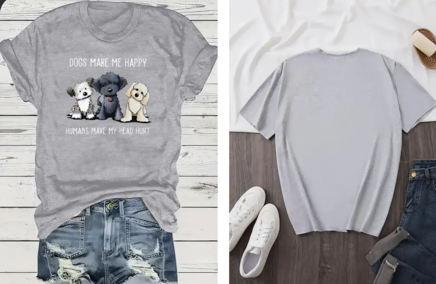 Grey T-Shirt with Dog Graphic