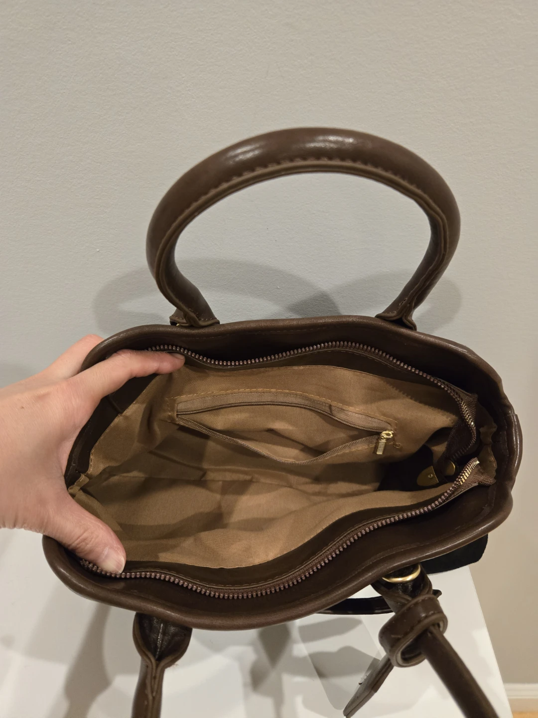 Suede and Leather Satchel Handbag - photo 2
