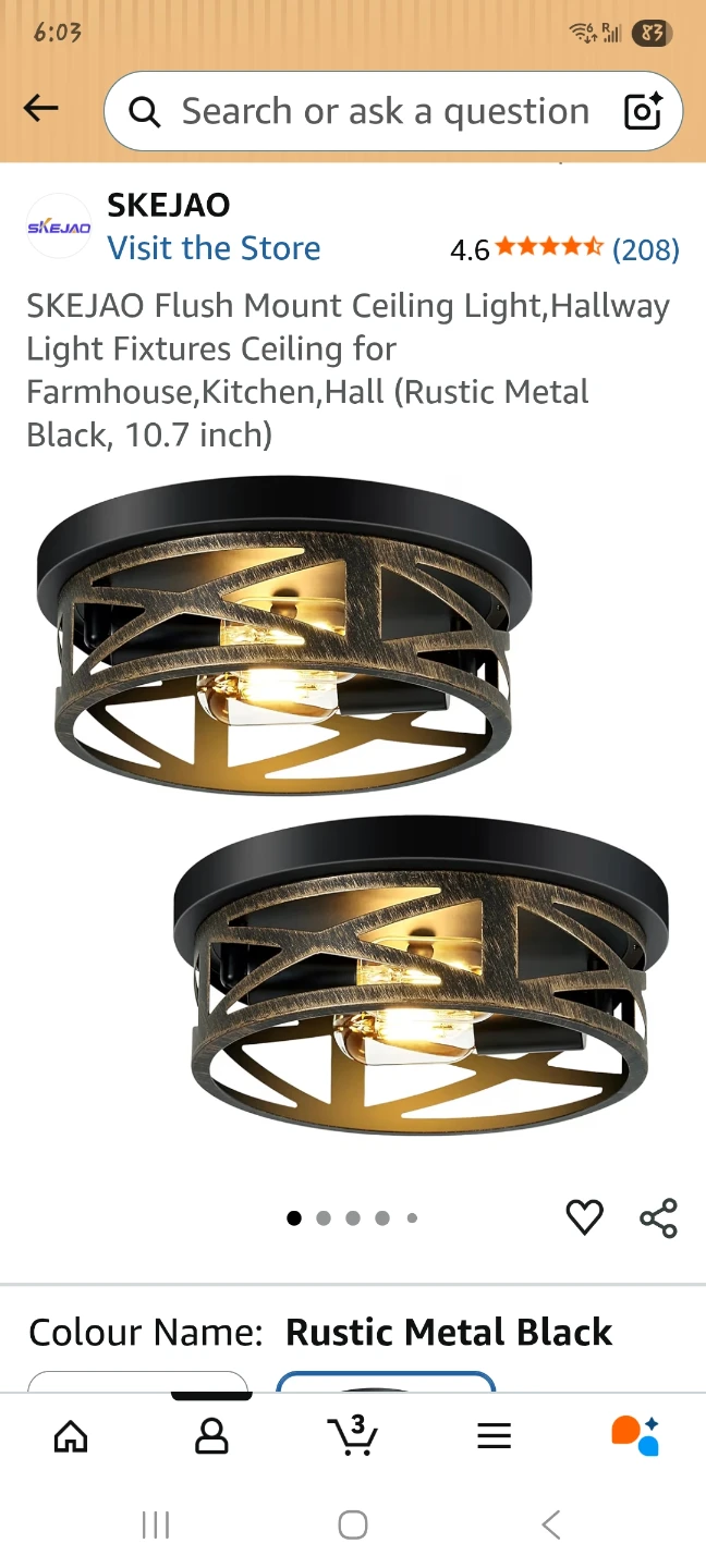 Flush Mount Ceiling Light - Rustic Metal Black, 10.7 inch