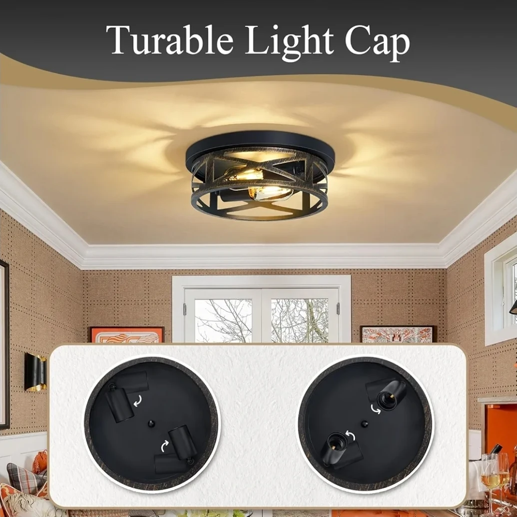 Flush Mount Ceiling Light - Rustic Metal Black, 10.7 inch - photo 3