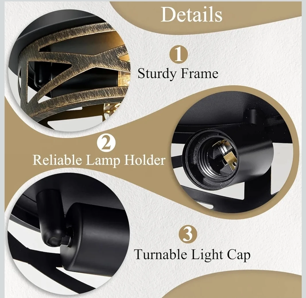 Flush Mount Ceiling Light - Rustic Metal Black, 10.7 inch - photo 4