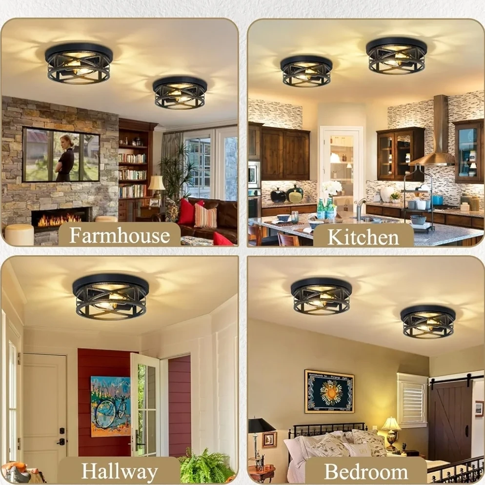 Flush Mount Ceiling Light - Rustic Metal Black, 10.7 inch - photo 5