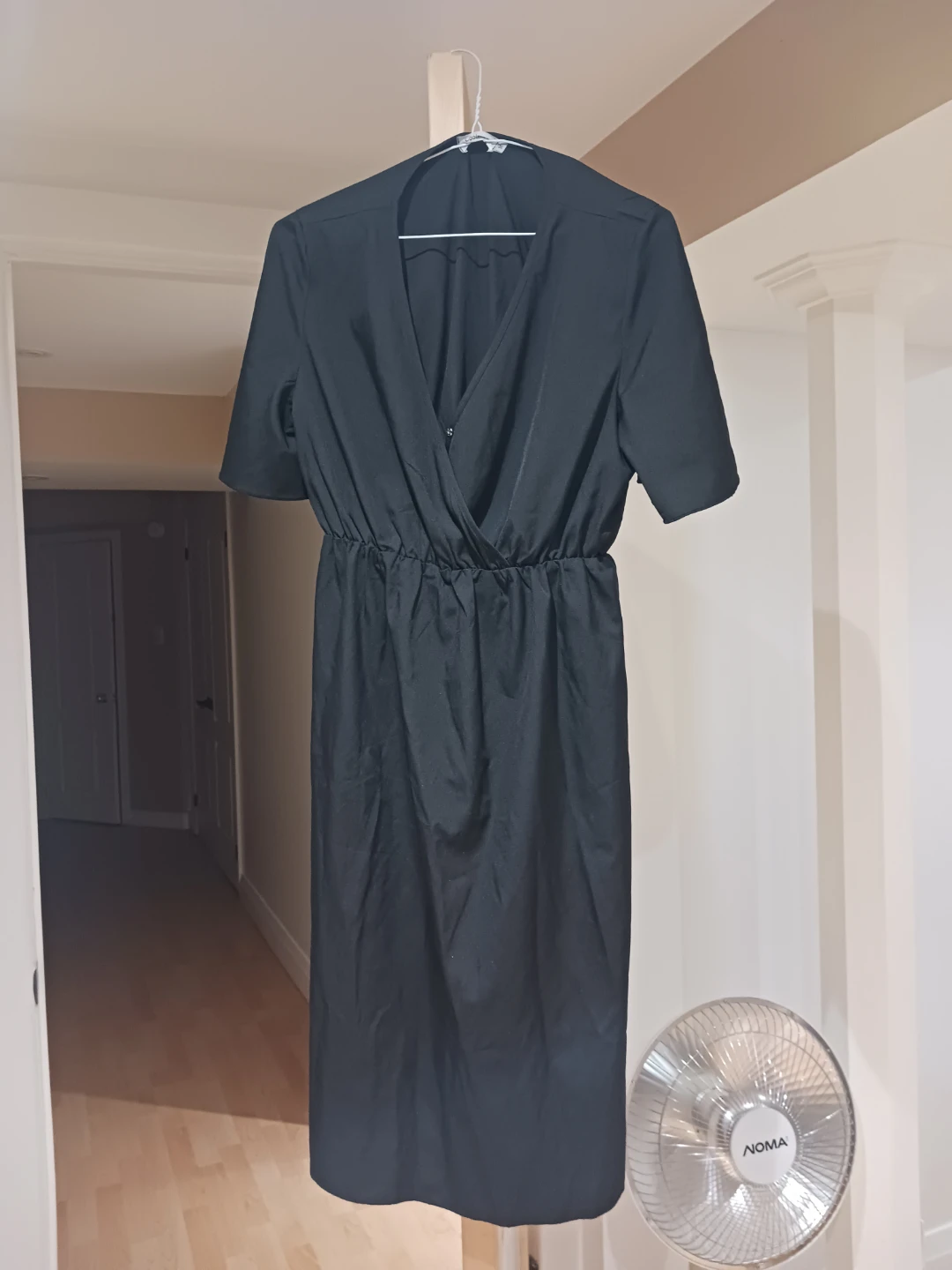 Black Faux Wrap Midi Dress