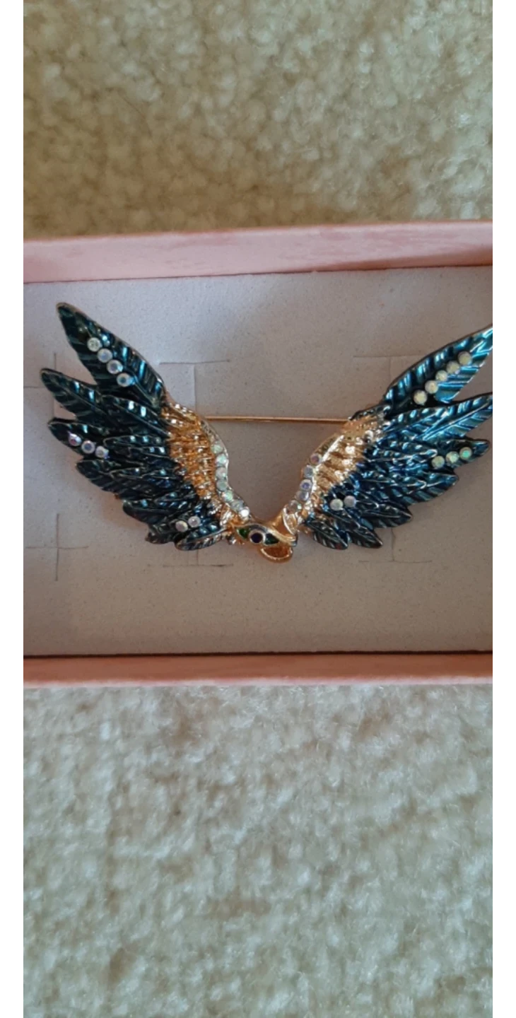 Wing-shaped Brooch with Rhinestones