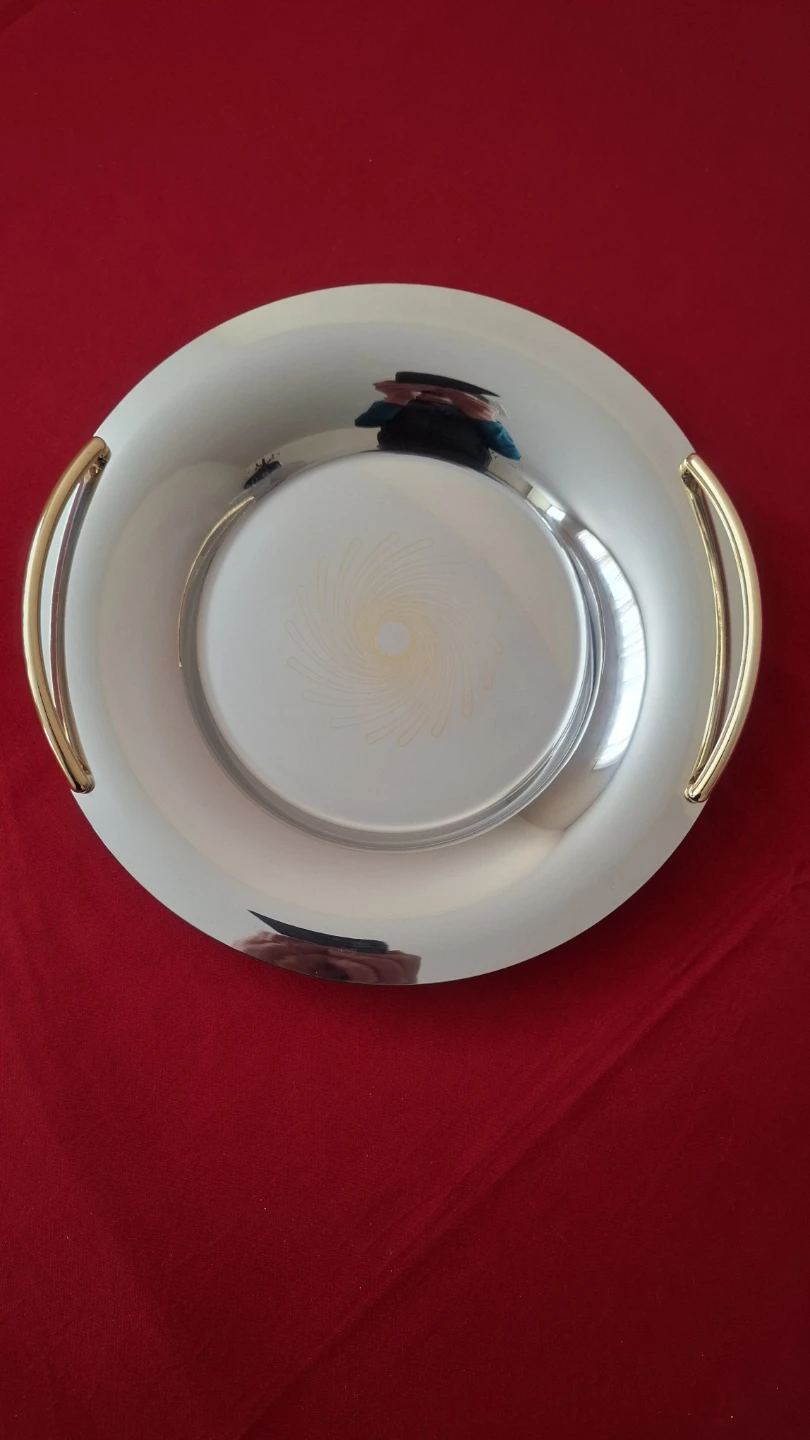 Stainless Steel Tray with Gold Handles