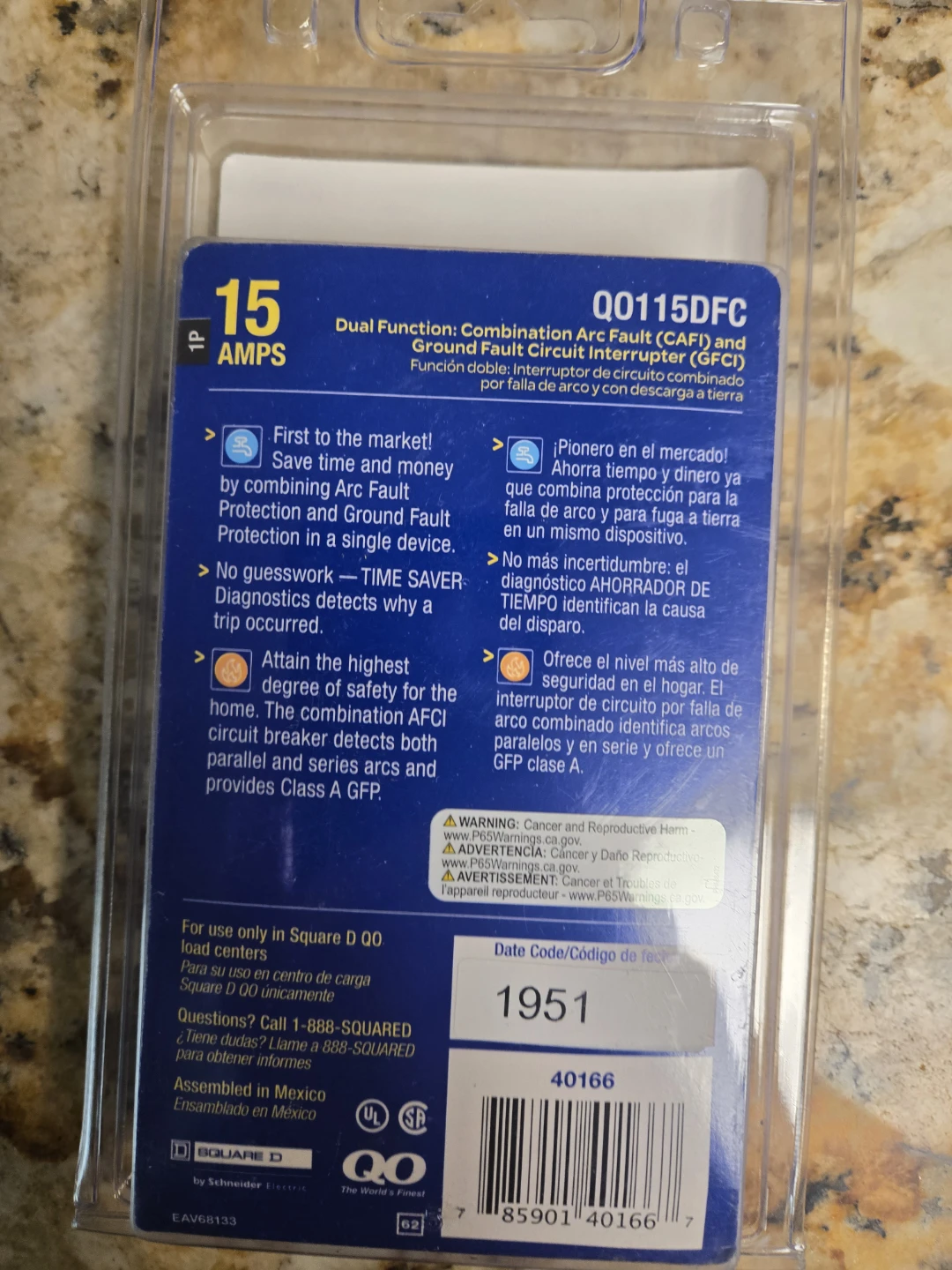 Square D QO115DFC 15 Amp Dual Function AFCI/GFCI Circuit Breaker