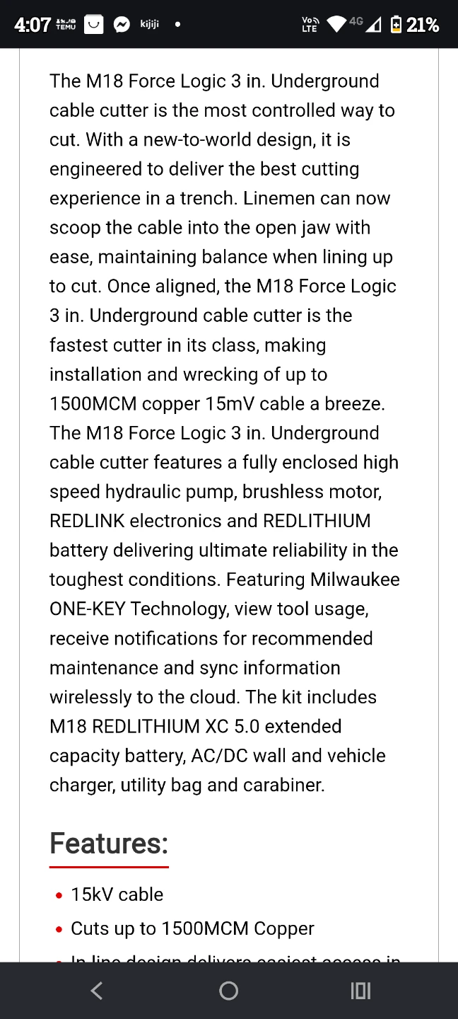 Milwaukee M18 2776-21 FORCE LOGIC 3" Underground Cable Cutter - photo 2