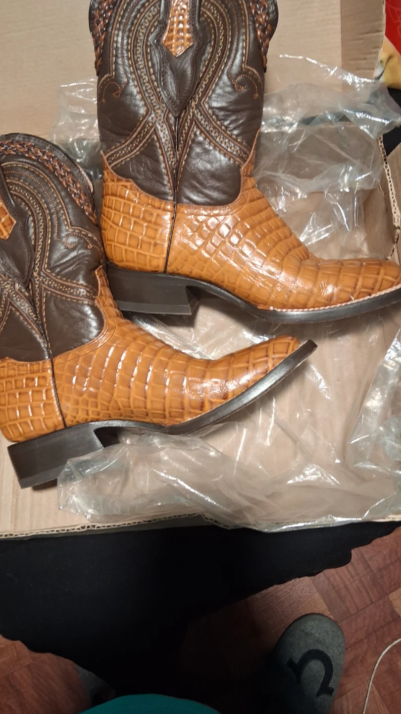 Men's Crocodile Embossed Cowboy Boots Brown Leather Size 11