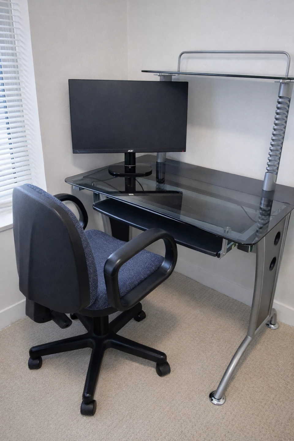 Glass Top Computer Desk with Swivel Chair
