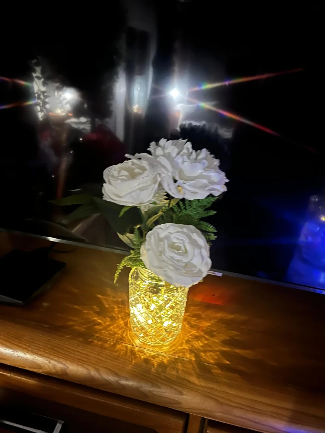 8 White Artificial Flower Arrangement with Lights