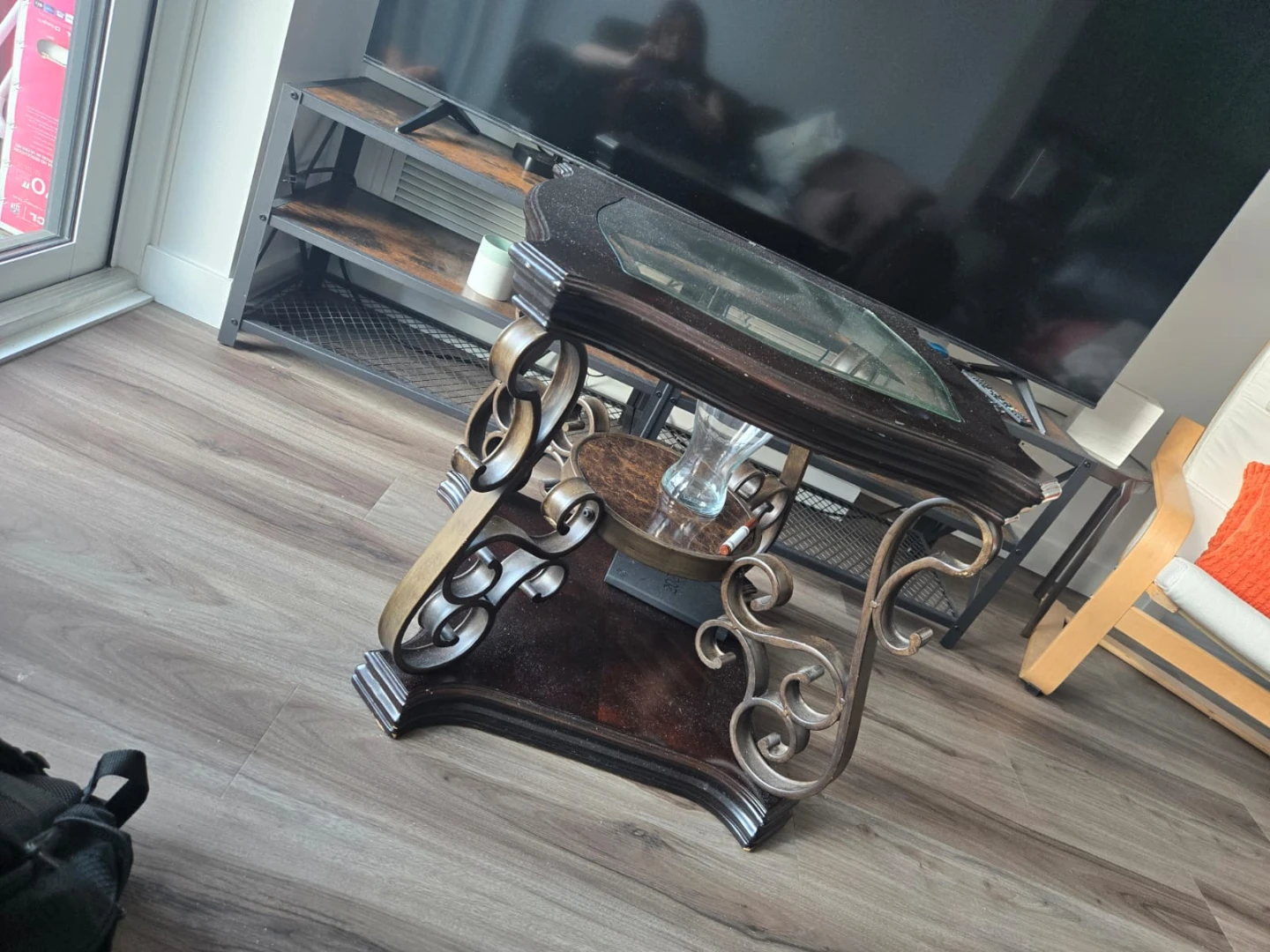 Dark Wood and Glass Accent Table