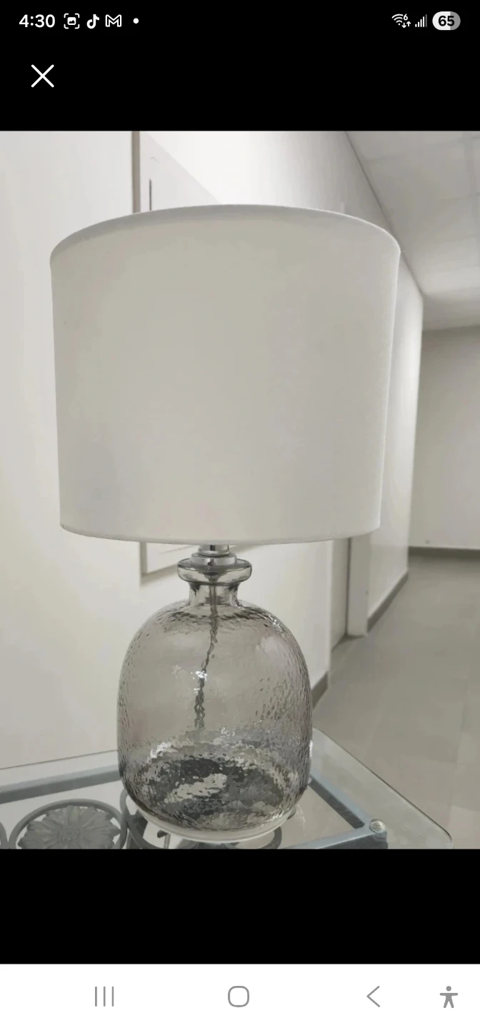 Glass base table lamp with white shade + White Round Stool