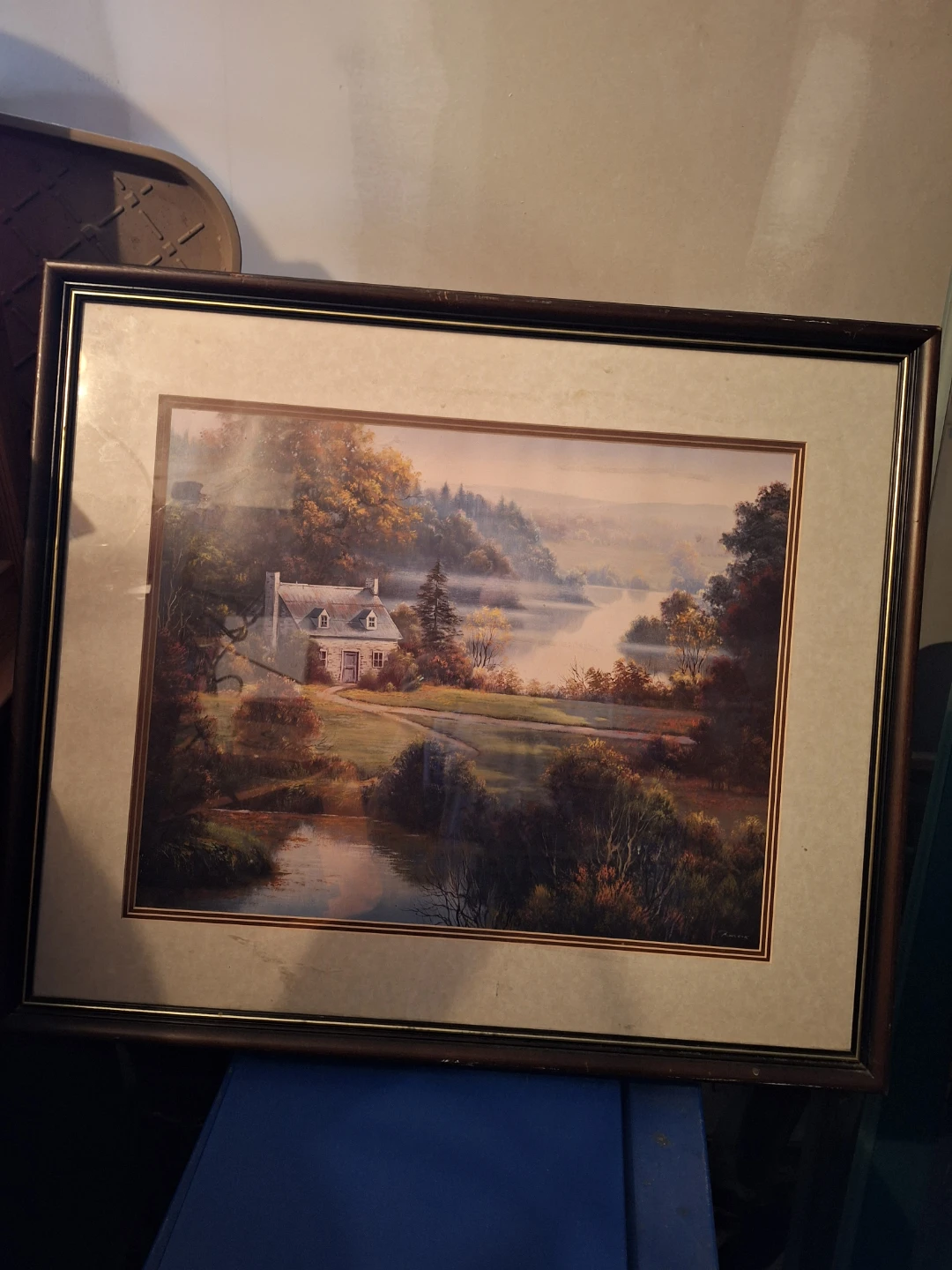 Framed Landscape Painting of a Cottage by a Lake - photo 2