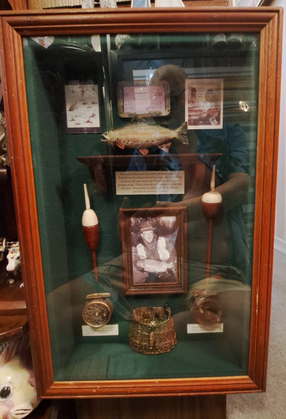 Framed Fishing Memorabilia Display