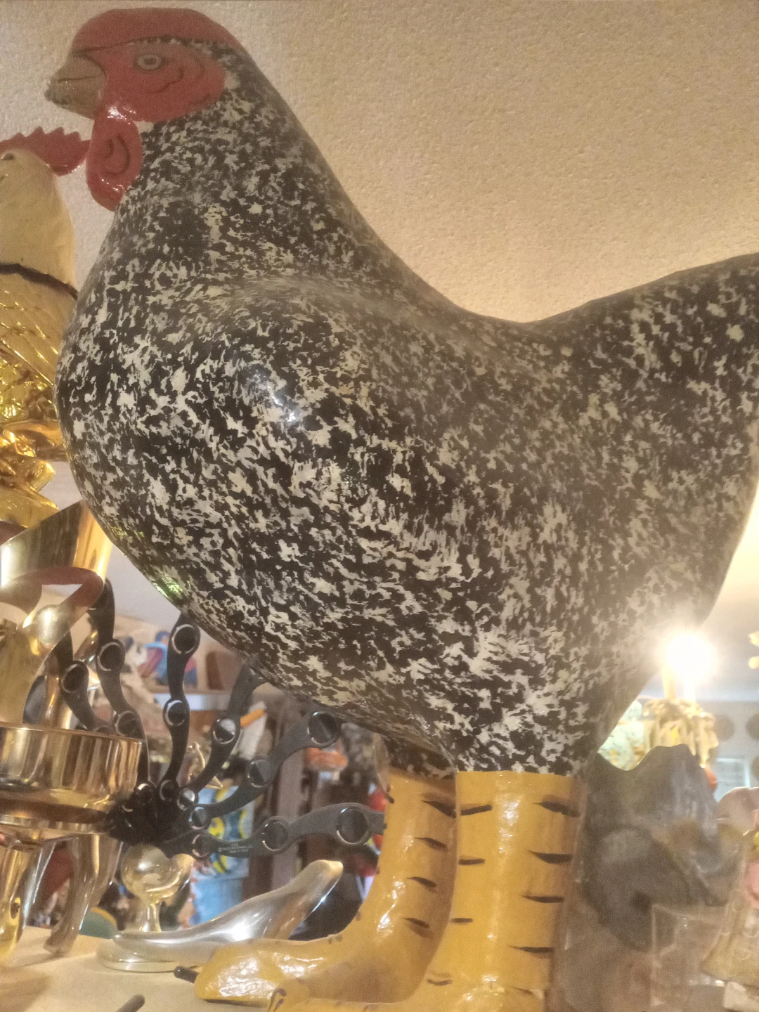 Rooster Figurine with Spotted Body and Yellow Legs