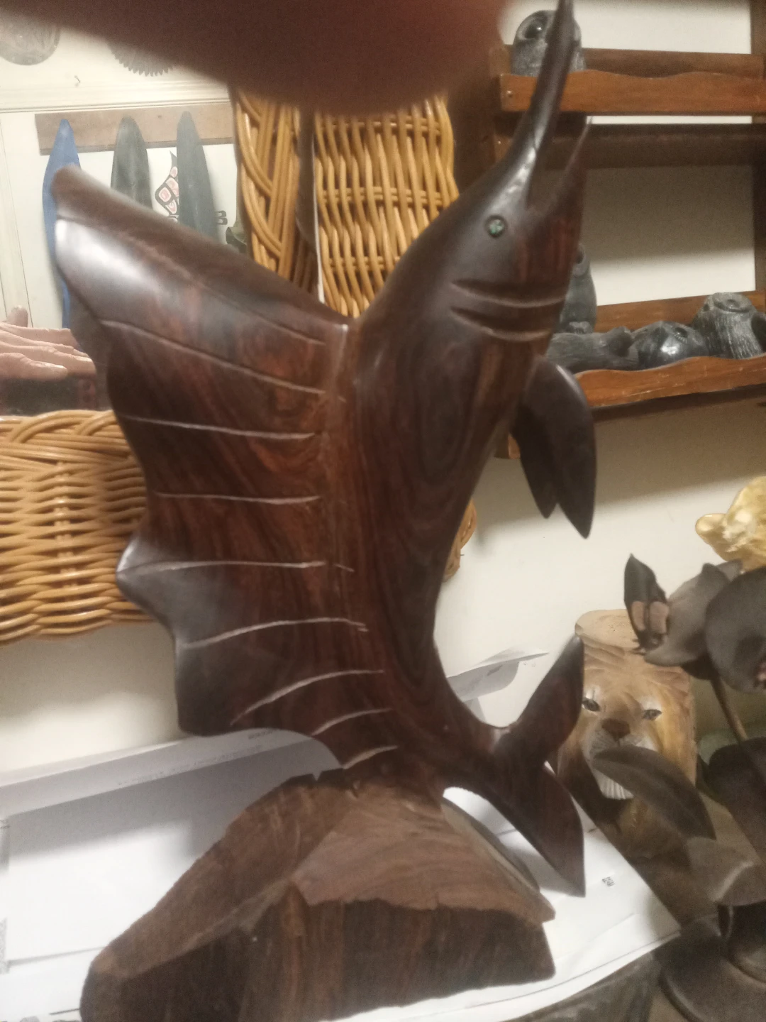 Hand Carved Wooden Sailfish Sculpture