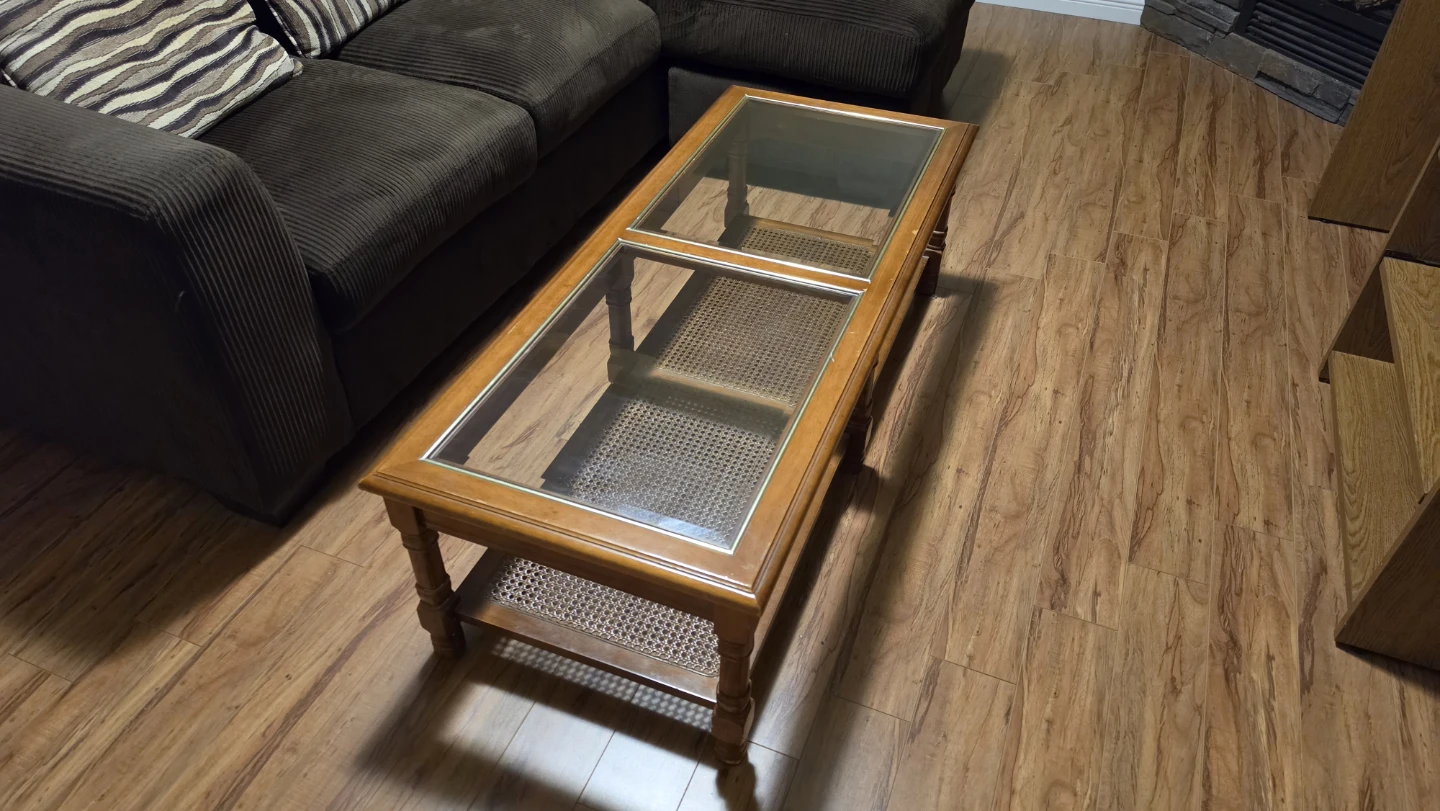 Wooden coffee and end Table with Glass Top