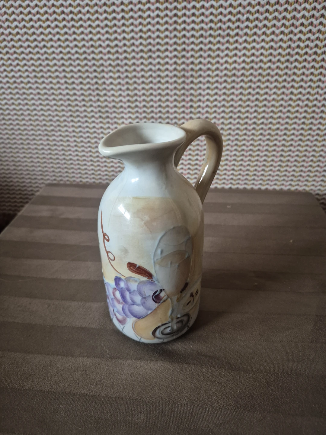 Decorative Pitcher with Grapes and Wine Glass Design