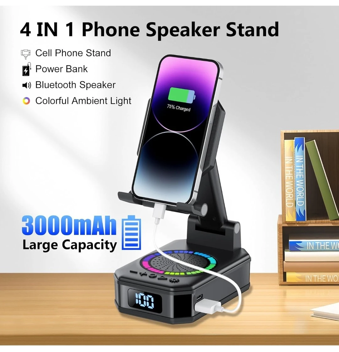 4-in-1 Bluetooth Speaker Phone Stand with 3000mAh Power Bank - photo 2