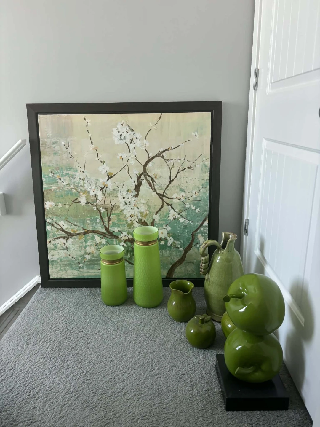 Set of Decorative Green Vases and Apple Sculptures - photo 2
