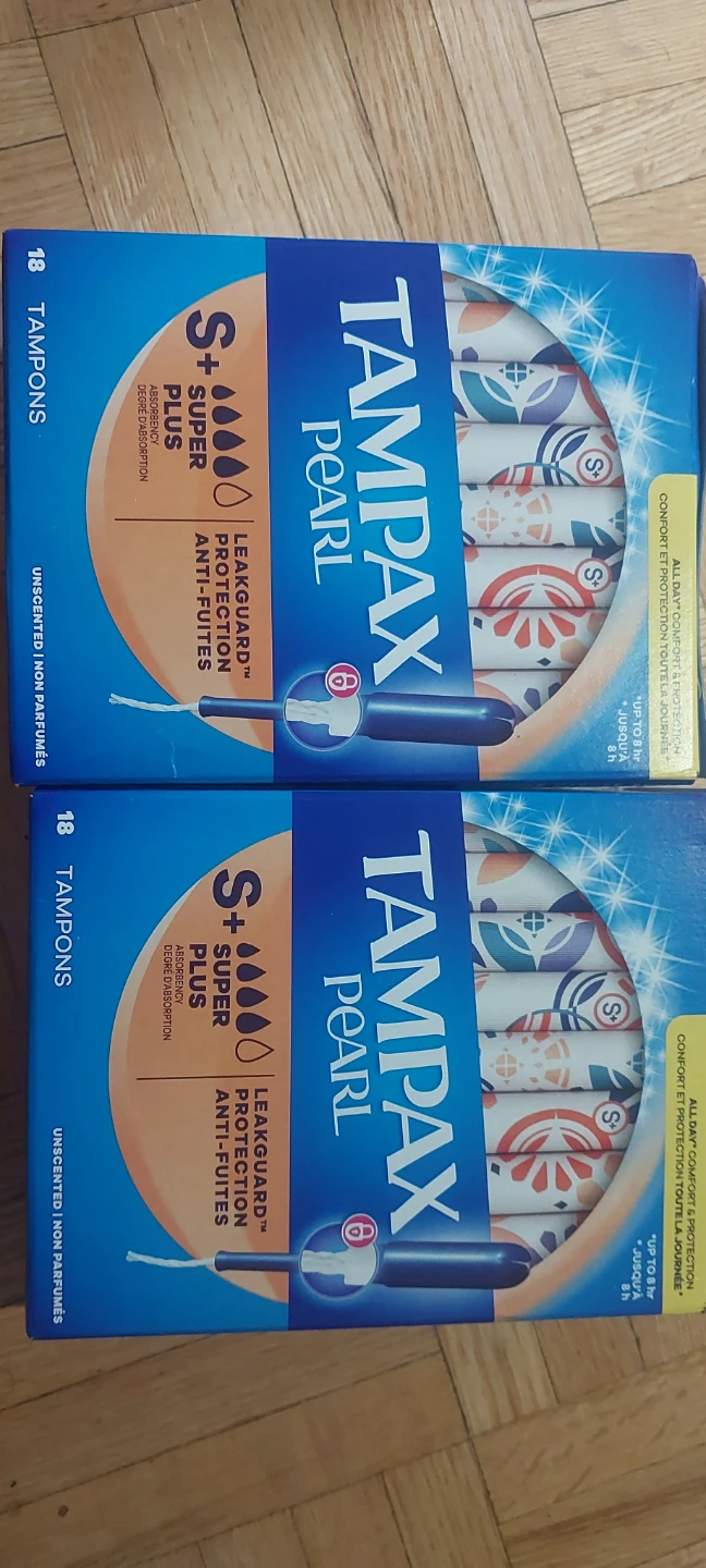 Tampax Pearl S+ Super Plus Tampons, 18 Count (2 Boxes)