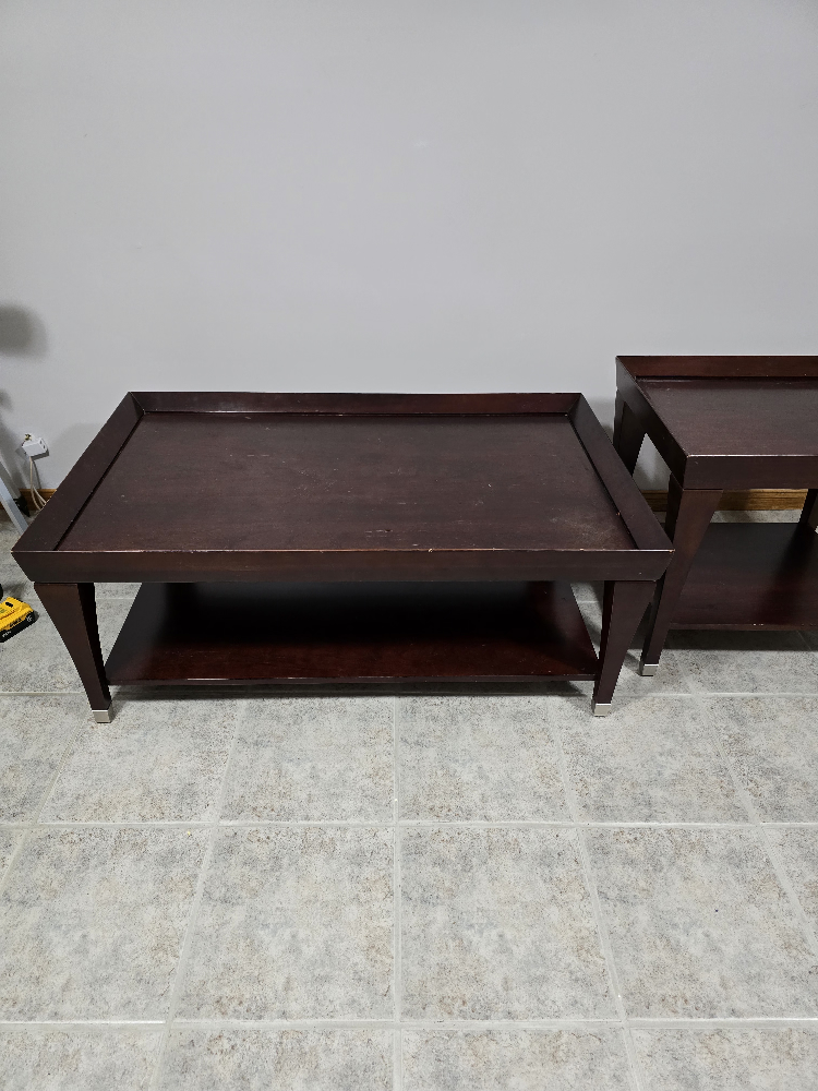 Dark Wood Coffee Table and End Table Set